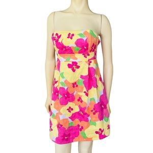 Lilly Pulitzer Betsy Floral Punch Woven Dots Strapless Dress Size 0